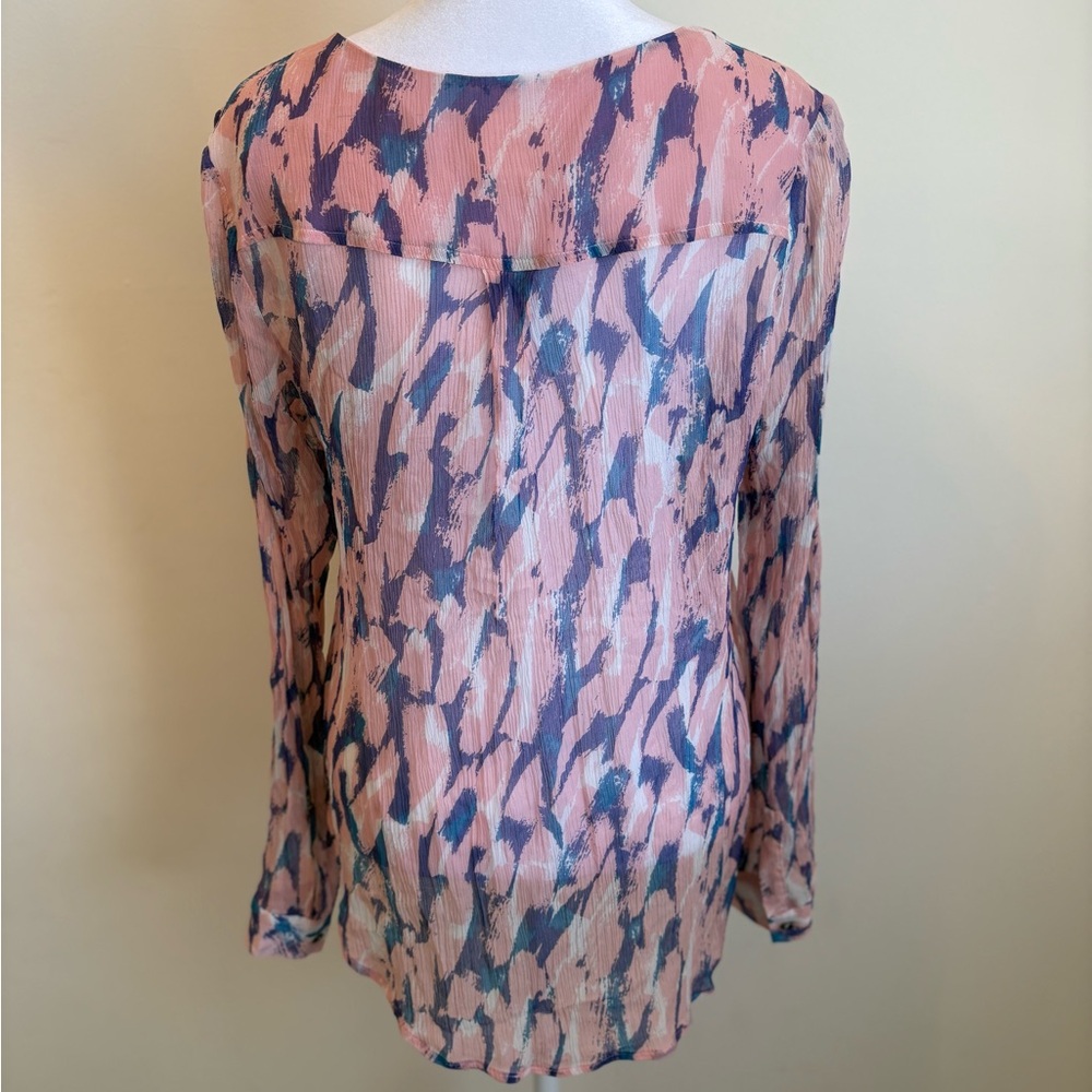 Maeve for Anthropologie Pink Blue Silk Sheer Abstract Blouse Size 10 - Picture 4 of 15